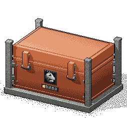 Copper Holder Crate: a compact copper vault container with stone corner posts, two hook latches and one lit cell on its tier bar.